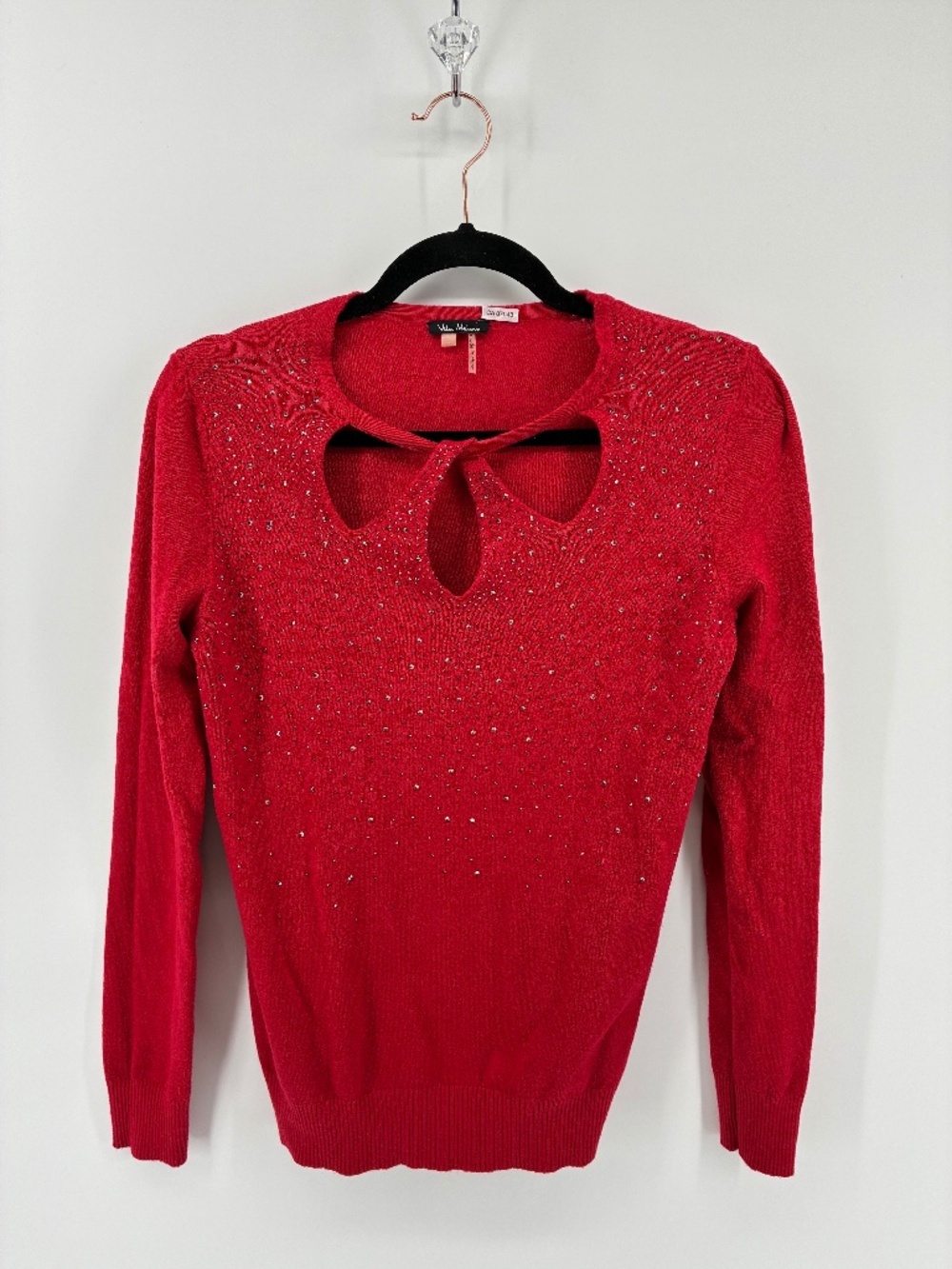 Vila Milano Bold Red Wool Blend Twist Open Neck Long Sleeve Blouse